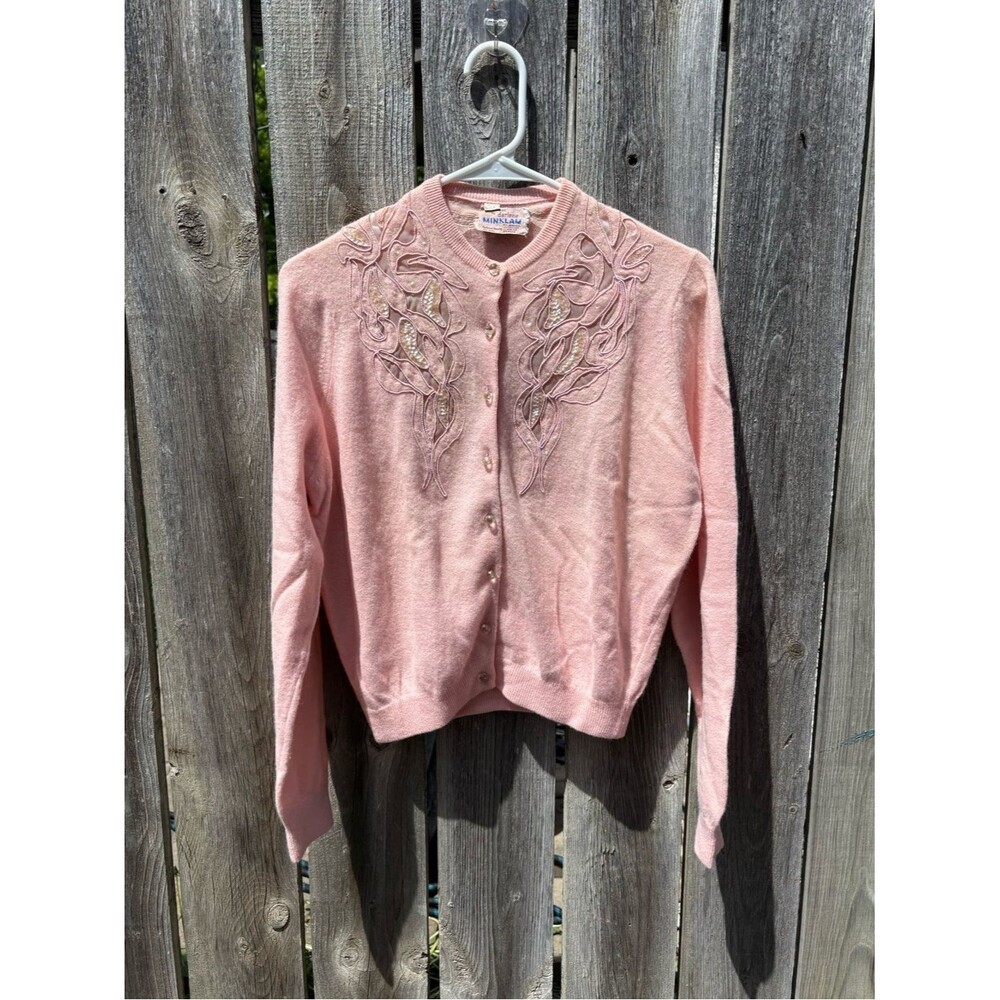 Vintage 1950s Lambwool Mink Blend Pink Women’s Cardigan
